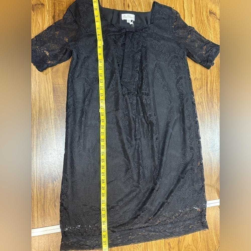 NWT Sweet Mommy Maternity Dress Short Sleeve Black Lace Lined Knee Length Size M - Picture 3 of 12